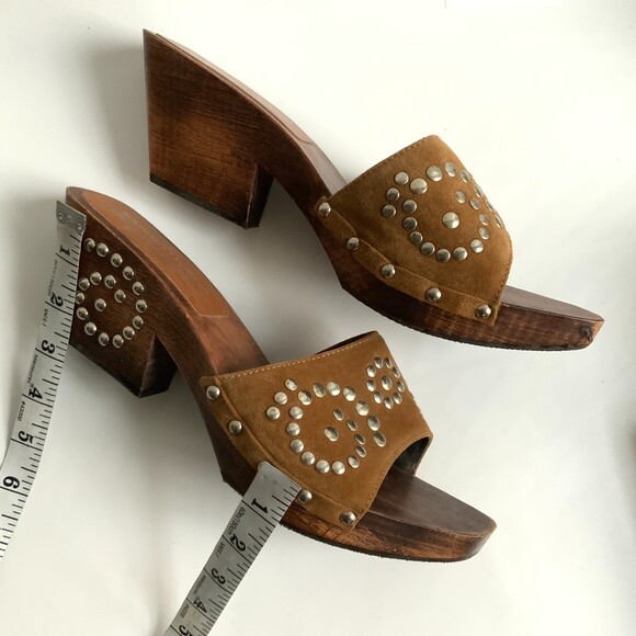 Donald J. Pliner Italian Suede Studded Square Peep-toe Western Clog 8 - Picture 8 of 13